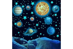 DTESL Glow in The Dark Stars for Planets Solar System Wall Stickers Ceiling Stickers Kids Christmas Birthday Gift for Girls and Boys