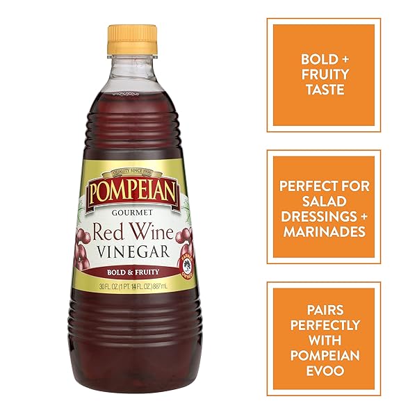 POMPEIAN GOURMET RED WINE VINEGAR, PERFECT FOR SALAD DRESSINGS, MARINADES & SAUCES, NATURALLY GLUTEN FREE, 30 OUNCE