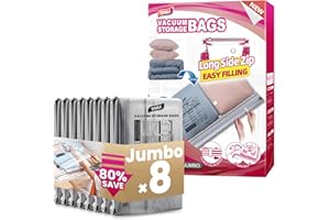 TAILI 8 Pack Vacuum Storage Bags, Jumbo Size 39x28 inch, LONG SIDE ZIP Vacuum Seal Bags for Beddings, Extra Large Storage Space Saver for Clothing, Comforters, Blankets, Pillows