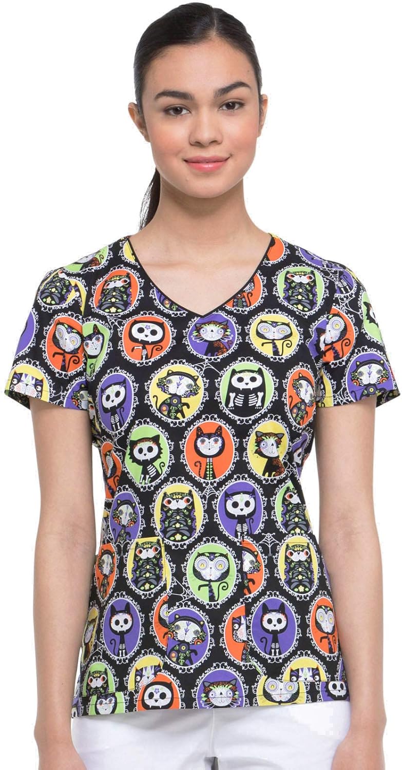 Dickies Women's Everyday Scrubs VNeck Camo Print Scrub Top Print