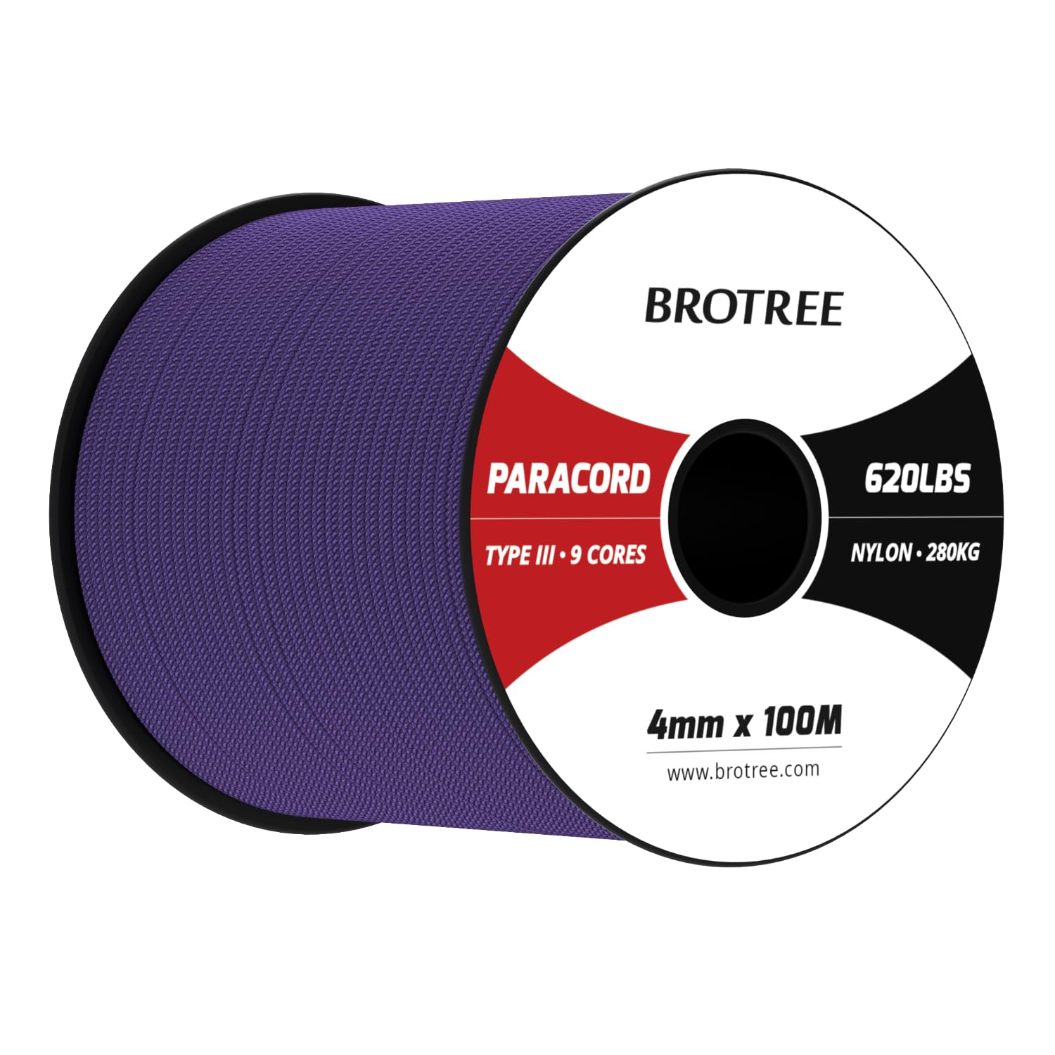 Brotree Paracord 4mm 100M 9 Strands 100% Nylon Rope Type 3 Parachute Cord for Outdoor, Bracelet, DIY - 280kg Breaking Load (Purple)