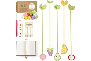 WaldyWop Crochet Kit for Beginners: 5 PCS Fruit Bookmarks Crochet Kits w/ 40% Extra Yarn, Accessories - Easy Video Tutorials & Instructions for Adults Kids 8-12 - DIY Christmas Gift Set for Girl Women