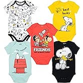 Peanuts Snoopy Charlie Brown Baby 5 Pack Bodysuits Newborn to Infant