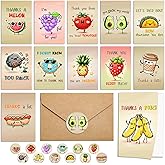 FALIMITLESS Kids Thank you cards – Food Puns, Blank Inside - Themed Greeting Cards with Envelopes & Stickers – Perfect for Kids, Women, Teachers, Coworkers, Friend (Thank you)