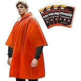 Rasupro 4 Pack Emergency Ponchos with Thickened Mylar Blanket Lining, Windproof, Waterproof, and Thermal Orange Survival Ponc