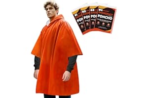 Rasupro 4 Pack Emergency Ponchos with Thickened Mylar Blanket Lining, Windproof, Waterproof, and Thermal Orange Survival Ponc