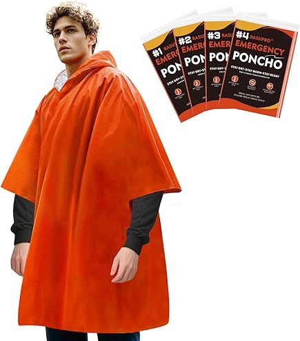 Lot De 4 Ponchos D'urgence Imperméables Coupe-vent Avec Doublure Mylar - Parfait Sac à Dos