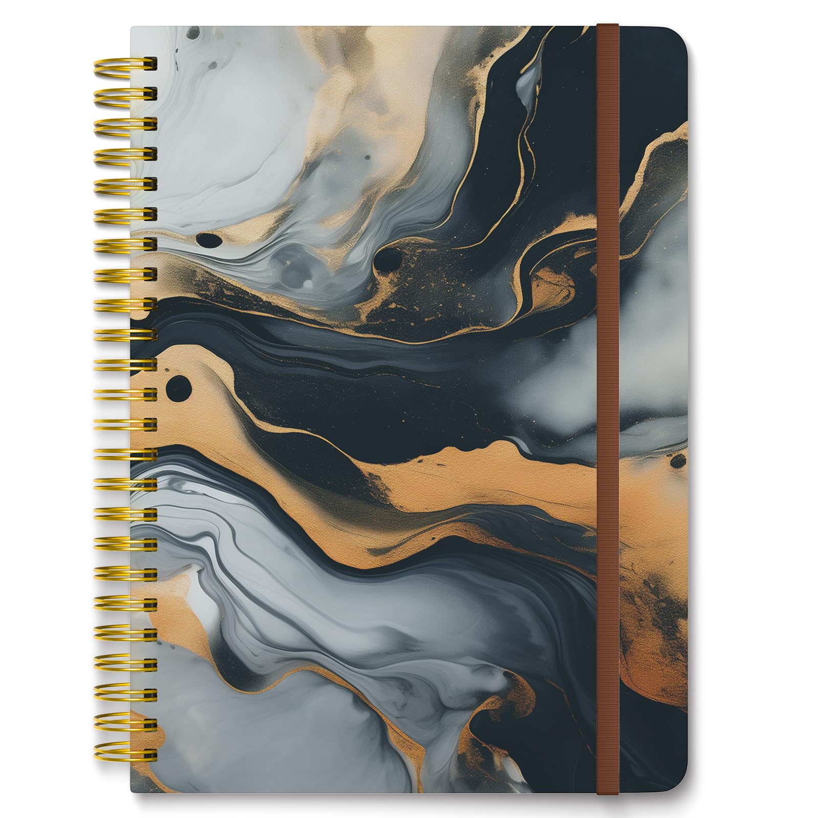 Hnogri Spiral Journal Notebook, Hardcover Lined Journal for Women, Medium 6 x 8.4 in, 160 Pages Thick Paper, Cute A5 College Ruled Notebooks for Journaling Writing Work Office School, Black Marble