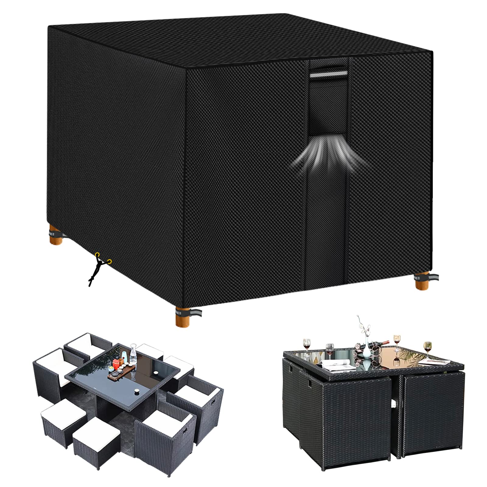 RICHIE Garden Furniture Covers Waterproof Garden Outdoor Table Cover 125x125x71cm, Heavy Duty 600D Oxford PVC Breathable Coating for Furniture Sets Patio Table Cover Black DHGFC125-BK