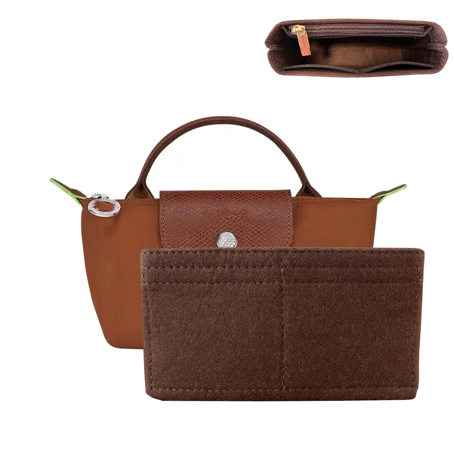 Photo 1 of BEUDW Bag Organizer for Long champ Small Handbags Timid Bag Storage and Organization Inner Pocket Liner Felt-Mini Size (Brown)