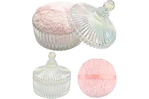WHSLILR Extra Large Body Powder Puff and Container - Vintage Glass Dusting Powder Container with Soft Puff for Women & Girls (5.9x5.9x5.9 IN)-GRB010-Colorful-B