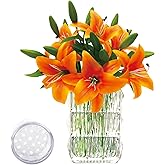 florailune 6pcs Orange Lily Artificial Flowers Real Touch PU Faux Lily Flowers Bulk Artificial Lily Flowers Mother's Day Easter Valentine’S Day Gifts in Home Kitchen Wedding Dining Table Decoration