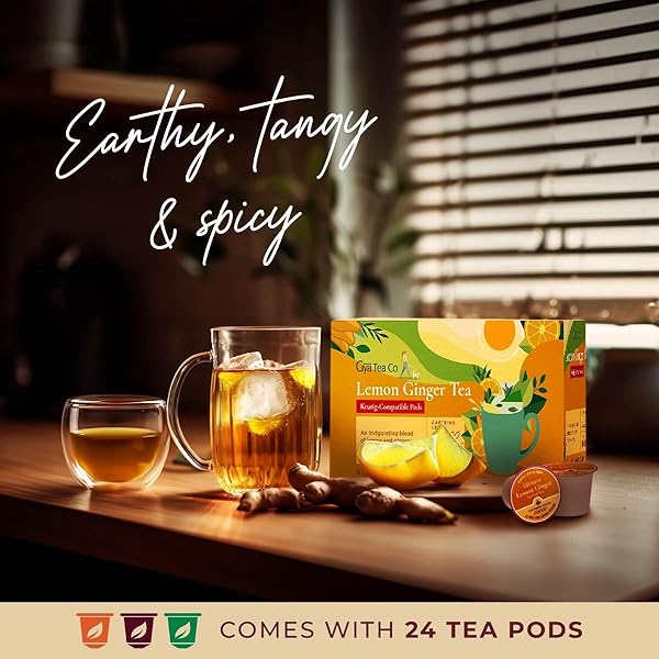 GYA TEA CO LEMON GINGER HERBAL TEA POD (24 CT) – DECAF FRUIT TEA RICH IN VITAMIN C WITH EARTHY, SPICY, & TANGY FOR RELAXING & DIGESTIVE HEALTH