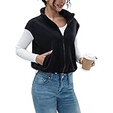 miswek Women's Full Zip Fleece Short Vest Warm Winter Sleeveless Stand Collar Sherpa Crop Coat