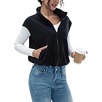miswek Women's Full Zip Fleece Short Vest Warm Winter Sleeveless Stand Collar Sherpa Crop Coat