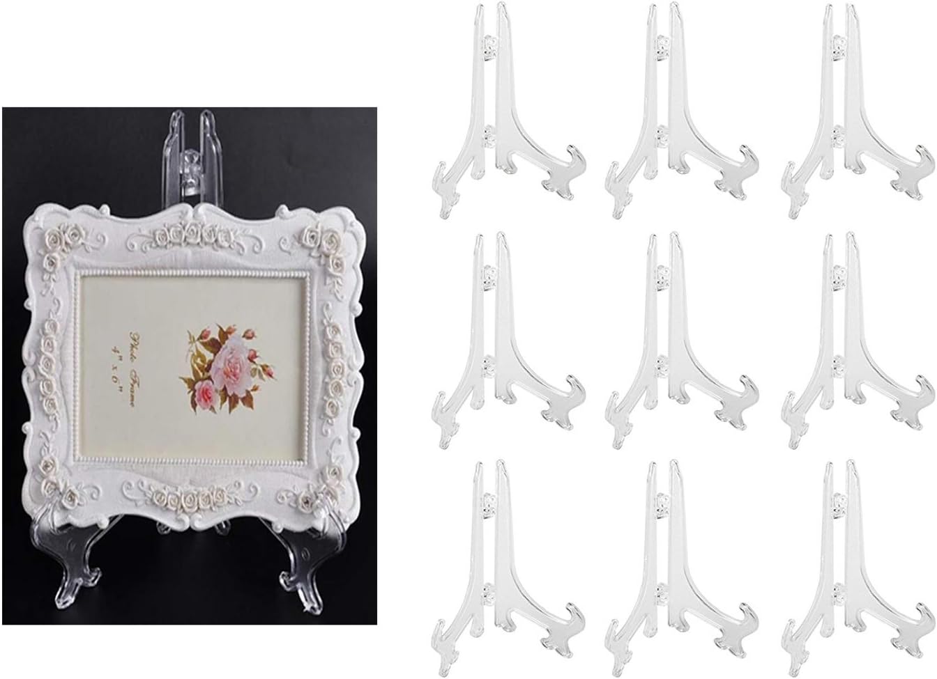 Amatt Clear Plastic Easels or Stand/Plate Holders to Display Pictures for Weddings, Home Decoration, Birthdays, Tables,Plastic China Display Stands (3", White)