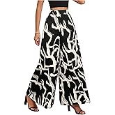 GORGLITTER Women's Dressy Casual Wide Leg Flowy Pants Graphic Printed Elastic Waist Palazzo Pants