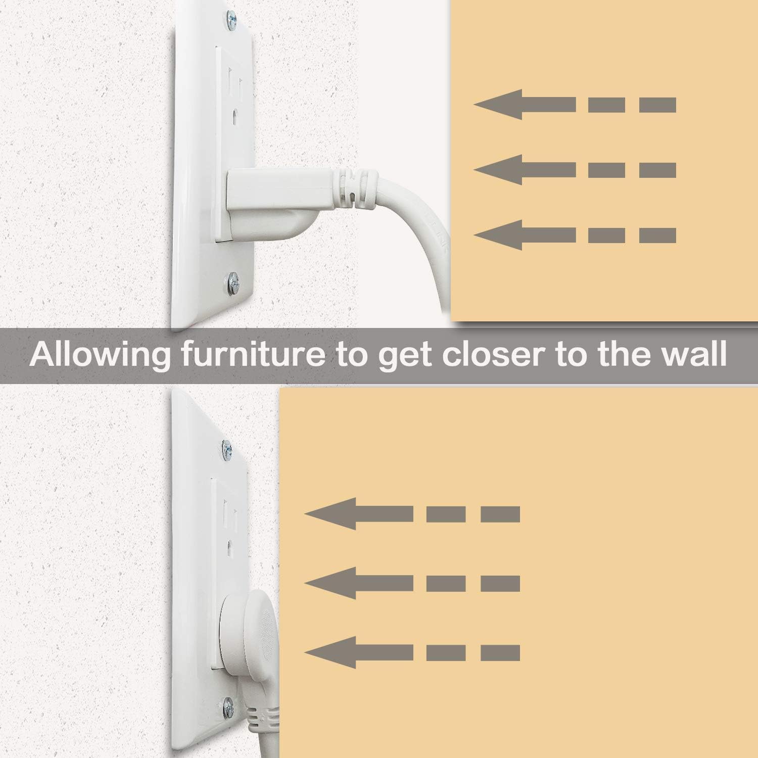 FIRMERST 6 Feet 1875W 15A Flat Plug Low Profile Extension Cord 14 AWG White, UL Listed - - 