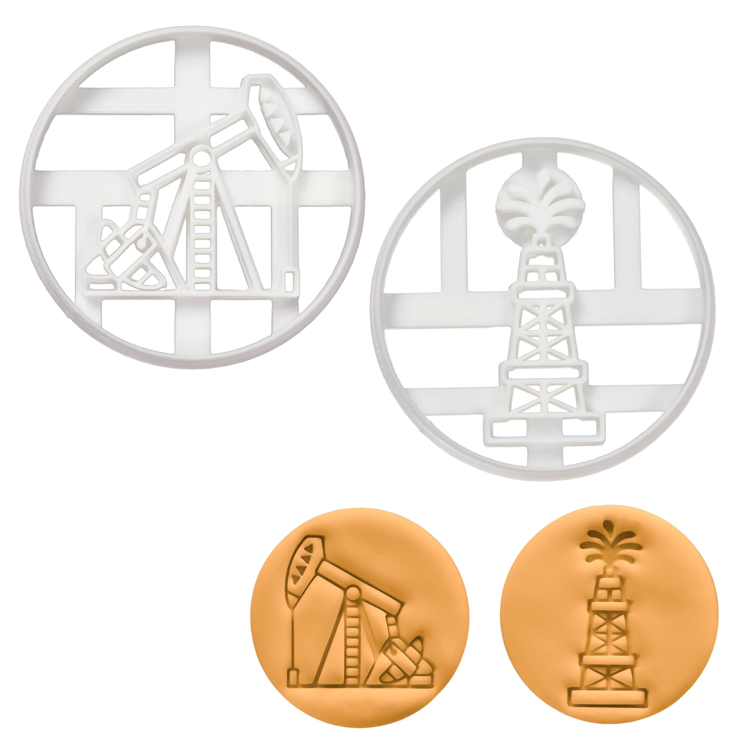 BAKERLOGY Set of 2 Cookie Cutters (Designs: Oil Derrick & Pump Jack) - Detailed Biscuit Cutter Design for Baking and Crafts, Ideal on Fondant, Dough, Clay