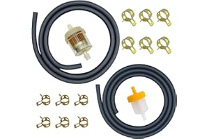 Strongthium 3/16 & 1/4 Gas Fuel Line Hose Set 2 Size Rubber Gas Tube with 12 Pcs Clamps (1/4 inch&5/16 inch with Filters)