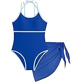 WIQI Girls Swimsuit One Piece Bathing Suit with Cover Up Skirt Girls' Swimwear 9-16Y