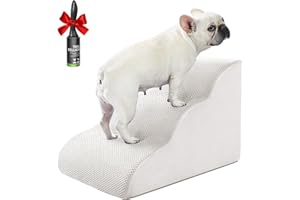 RYOIZEN Dog Stairs Ramps for Small Medium Dogs to Beds and Couches Up to 18'', Dog Steps with Sturdy High-Density Foam, Pet Stairs with Non-Slip Bottom for Puppy and Cats, with Hair Remover Roller, White