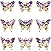 JJG 24 Pieces Gold Plated Butterfly Enamel Charms Hollow Embellishments Butterfly Pendants Charm Kit for Earrings Bracelets DIY Jewelry Making