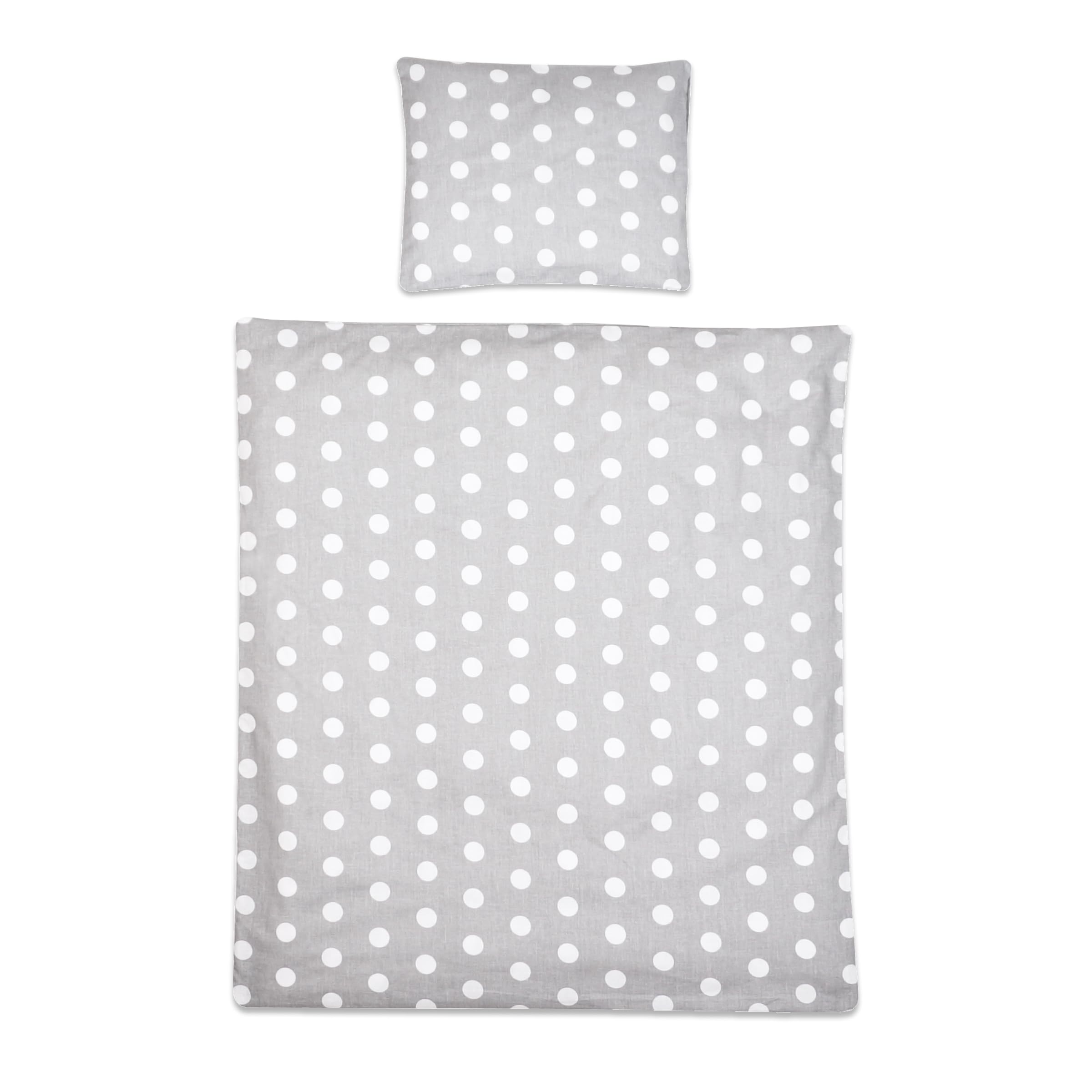 Baby Comfort 2 Piece Baby Kids Bedding Set 80x70 cm Duvet Cover & Pillowcase 12M+ (Polka Dots Grey)