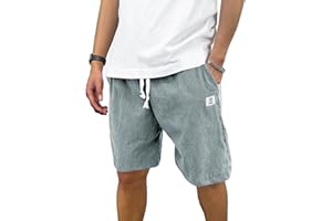PLEPAN Mens Corduroy Shorts Casual Elastic Waist Drawstring Summer Beach Short