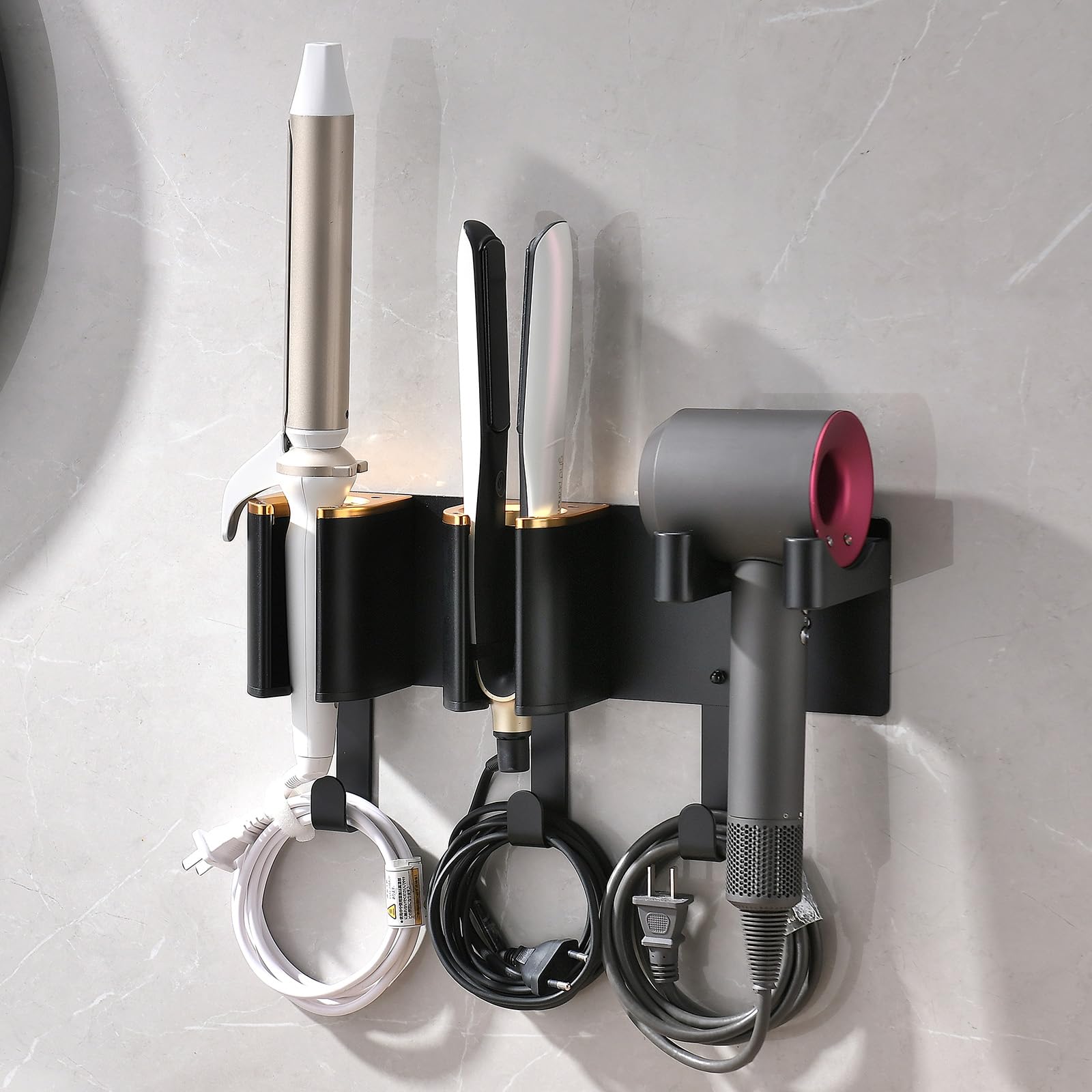 Photo 1 of HAVICATO Hair Tool Organizer Wall Mount, Hair Dryer and Curling Iron Storage, Hair Straightener Wall Holder, 3 in 1 Vanity Organizer, Aluminum Alloy (Hair Tools Not Included)