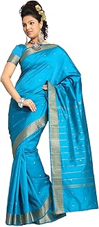 Sanskruti IndiaWomens Indian Ethnic Traditional Banarasi Art Silk Saree Sari Wrap Fabric Dress Drape