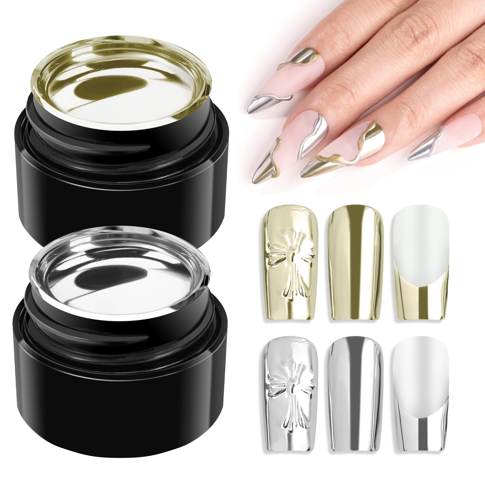 Makartt Chrome Gel Nail Polish Set: Metallic Gel Nail Polish, Silver and Gold 3D Metal Painting Gel for Nail Art Soak off UV/LED Glossy Mirror Effect Nail Glue Gel for Home Salon DIY Manicure（2pcs）