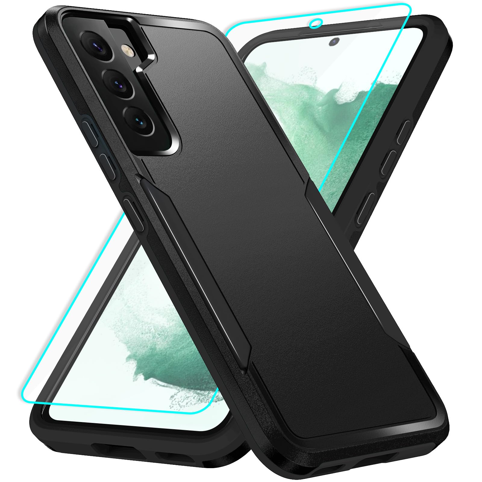 Photo 1 of for Galaxy S22 Case with Screen Protection: Heavy Duty Protective Shockproof and Scratch Proof Cell Phone case for Samsung Galaxy S22-Black