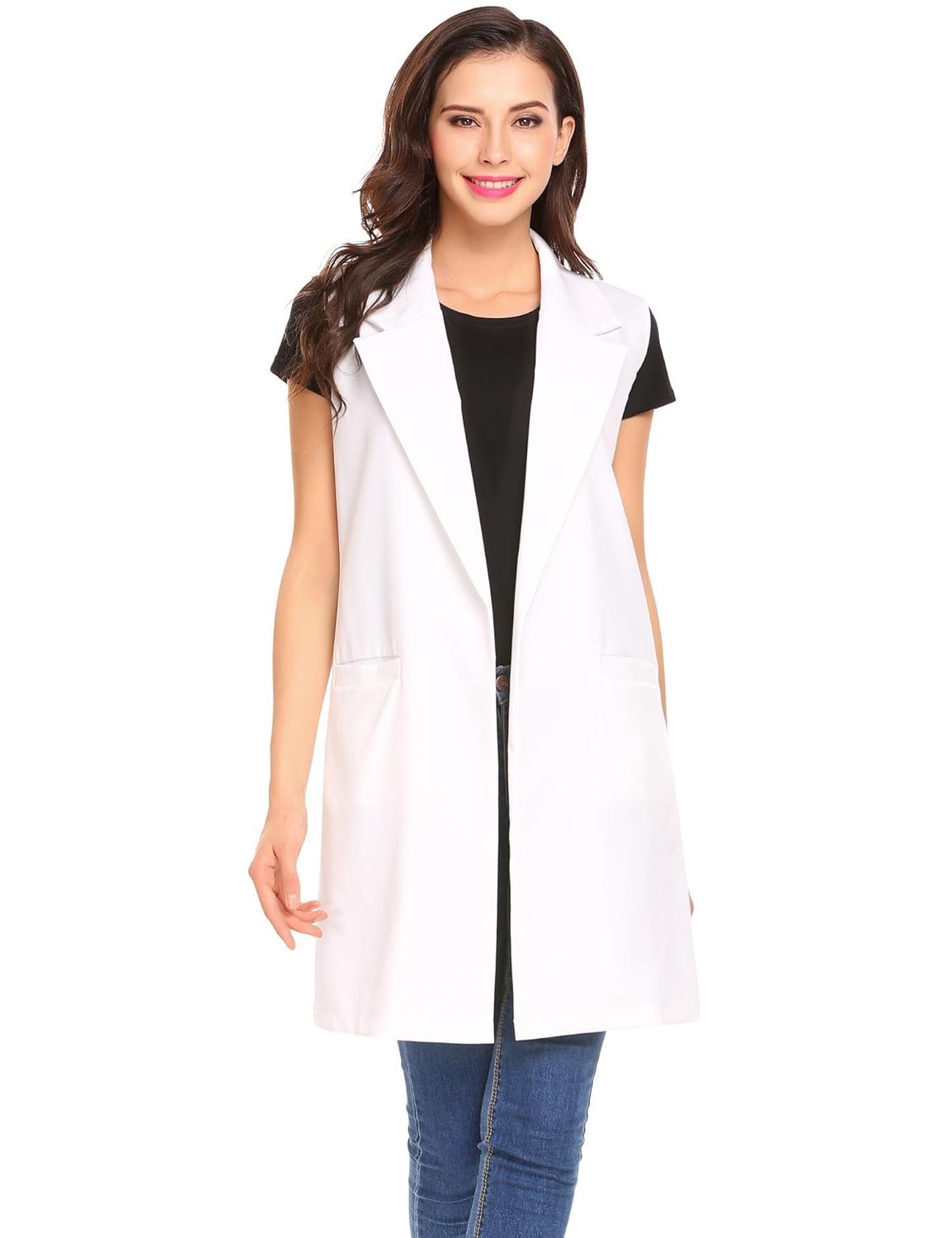 anhoney women fashion lapel open front long sleeveless blazer vest waistcoat