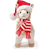 Bearington Holly Christmas Llama Stuffed Animal Plushie - 10" Soft Fur, Floppy Body Holiday Stuffed Animals with Santa Hat and Scarf - Cuddly Llama Plush Toy for Kids and Animal Lovers