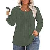 VISLILY Womens-Plus-Size-Dressy-Tops Trendy Puff Long Sleeve Shirts Cute Flowy Pleated Blouses Casual Crewneck Tunics XL-5XL
