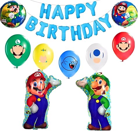 Amazon スーパーマリオ お誕生日 バルーン 26点 セット Blue Star ゲーム お祝い キャラクター 風船 バルーン おもちゃ