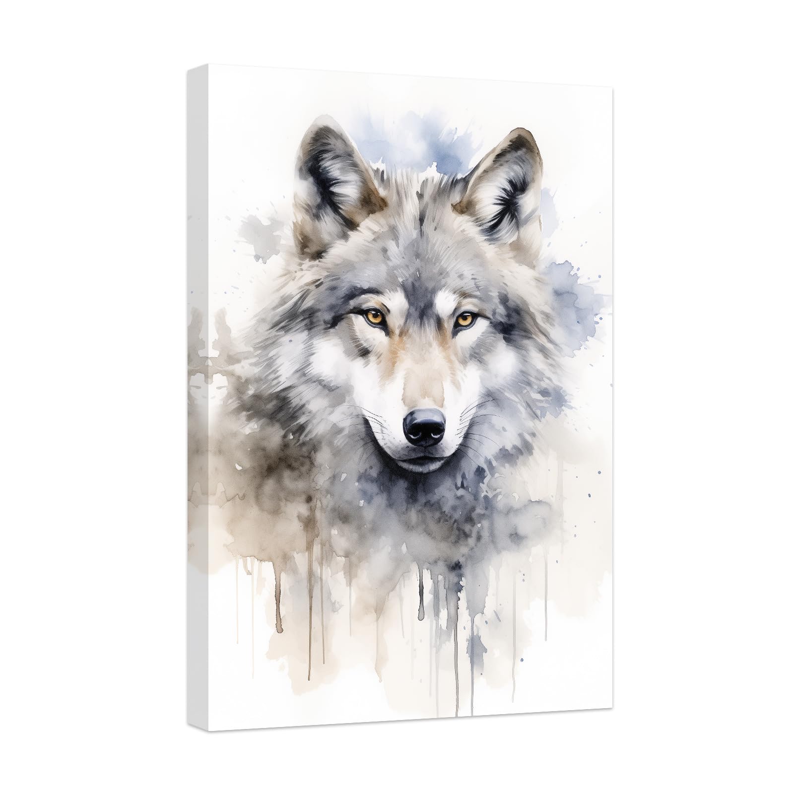 CCWACPP Wolf Canvas Wall Art Watercolor Animal Pictures Abstract Wildlife Portrait Painting for Living Room Bedroom Office Home Wall Decor Framed (30.00 x 45.00 cms)