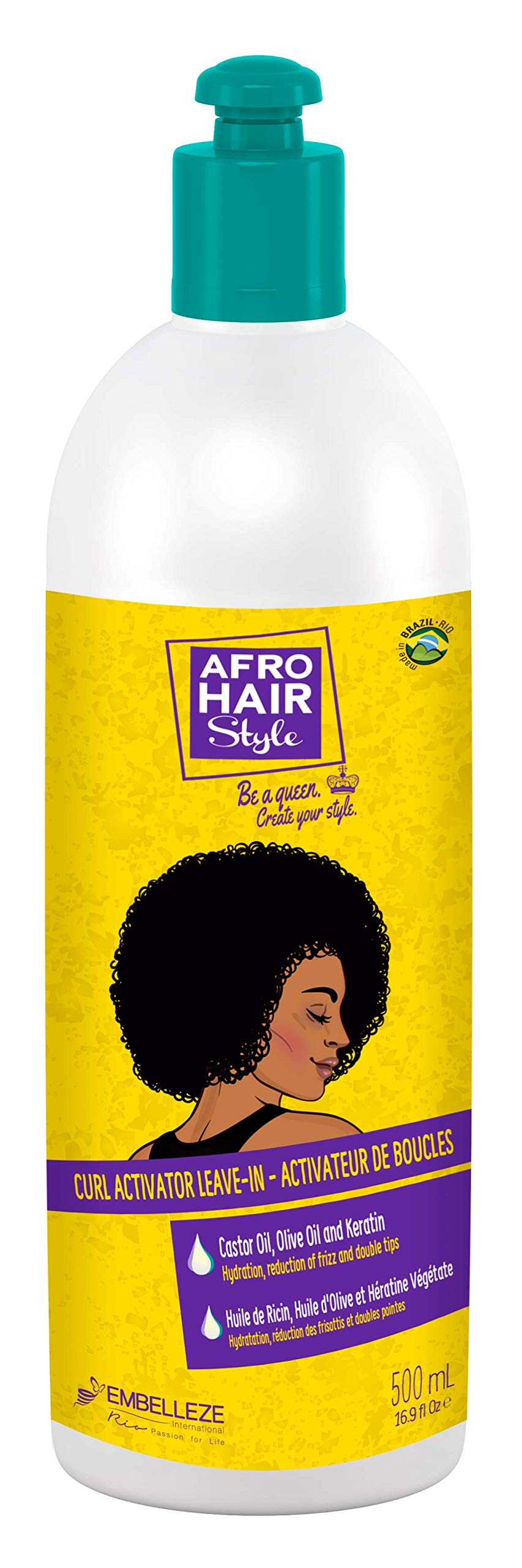 Novex AfroHair Curls Activator, Leave-In Activator with Castor and Olive Oil and Plant-Based Keratin Moisturises and Helps Control Frizz and Split Ends, Suitable for Curly and Kinky Hair Types 500ml