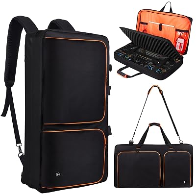 Timoxi DJ Controller Case for DDJ-FLX10/ 1000/REV7/REV5/800/ FLX6 AlphaTheta DDJ-GRV6 With Thick EVA Padding, Adjustable Shoulder Strap,Fits Up to 15.6" Laptops– Perfect for DJ and Music Producers