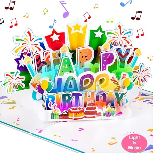 INPHER Large Birthday Card, 3D Pop up Light and Music Happy