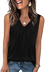 OFEEFAN Womens Summer Tops Black Tank Woman V Neck