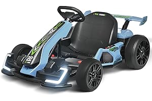 Blitzshark 24V Kids Go Kart 300W Powerful Drift Kart Electric Pedal Kart Outdoor Race Toy, with 2X150W Strong Motor, 7AH Big Battery, Drift/Sports Mode, EVA Tire, Brake Pedal, Length Adjustment, Blue