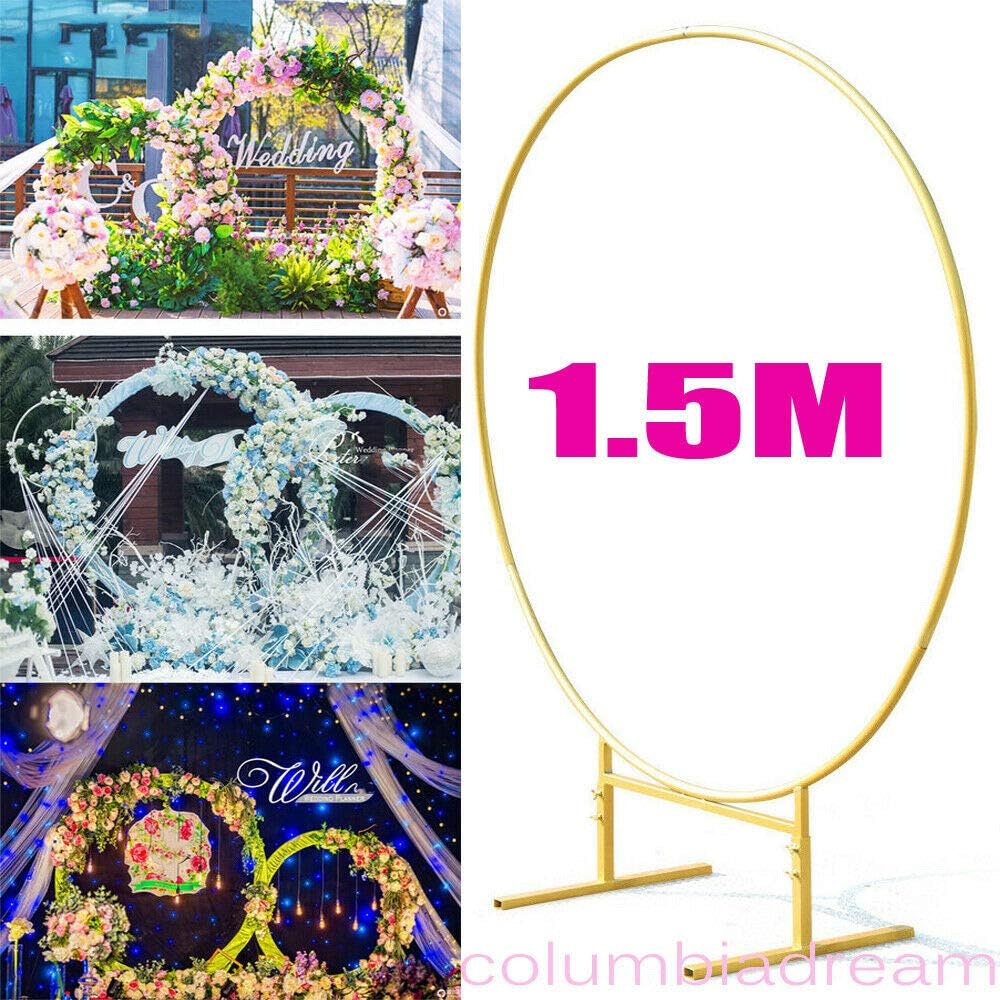 1.5M Single Tube Round Wedding Stand Gold, Circle Arch Frame Metal Round Wedding Background Flower Display Stand Framework Party Backdrop Decor Floral Door Marriage Fast Ceremony