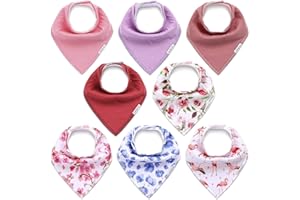 KiddyCare Baby Bibs for Drooling and Teething Baby Girls/boys | Bandana Bibs for Eating, Washable Bibs for Newborn Babies | Organic Cotton Bibs for Infants, Feeding Bibs Waterproof 8-Pack