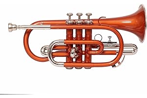 SM'SAI MUSICALS Sai Musical Cornet Trumpet Bb Flat Orange Nickel, Hard Case, Mouthpiece - Ideal for All Skill Levels: Beginner, Student, Professional