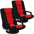Buymoth Swivel Floor Gaming Chair w/Armrests, 2 Pack Folding Video Reclining Sofa w/6 Adjustable Position, Padded Backrest & Cushion, Lazy Lounger Couch for E-Sports, Reading, Relaxing, Red