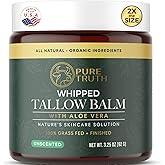 Pure Truth Whipped Tallow and Honey Balm (Unscented), Beef Tallow for Skin Care, Grass Fed + Finished Tallow Moisturizer Cream for Face & Body w/Organic Honey, Aloe Vera, Jojoba Oil, Men Women 3.25oz