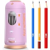 AFMAT PSC8 Electric Pencil Sharpener, Auto in &amp; Out, Fully Automatic Pencil Sharpener, Rechargeable Hands-Free Sharpeners for Jumbo &amp; Colored Pencils (7-11.5mm), Good for Classroom/Home (Light Purple)