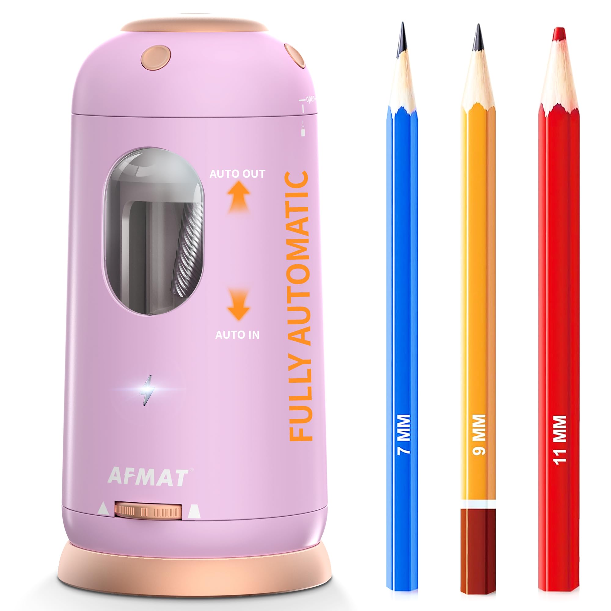 Photo 1 of AFMAT PSC8 Electric Pencil Sharpener, Auto in & Out, Fully Automatic Pencil Sharpener, Rechargeable Hands-Free Sharpeners for Jumbo & Colored Pencils (7-11.5mm), Good for Classroom/Home, Light Purple